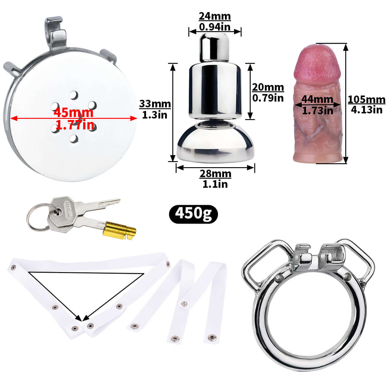 Metal Flat Chastity Cage with Small Attached Dildo