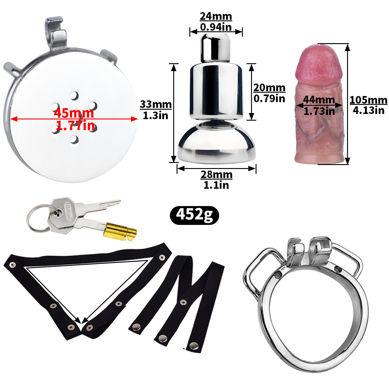 Metal Flat Chastity Cage with Small Attached Dildo