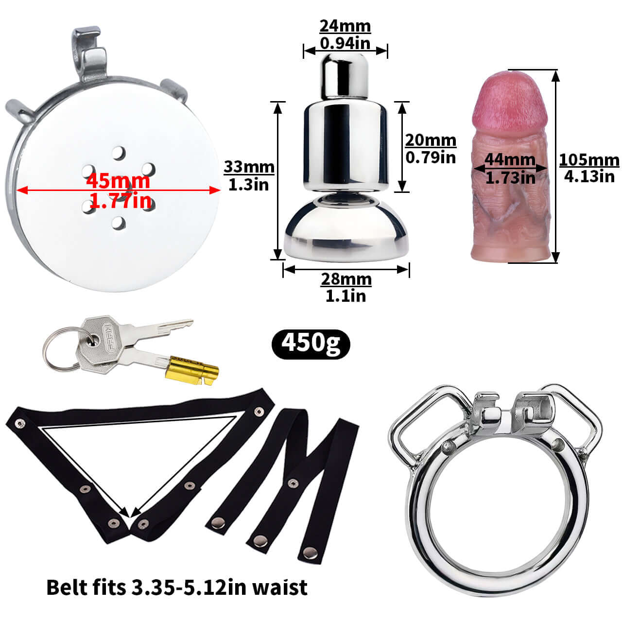 Metal Flat Chastity Cage with Small Attached Dildo