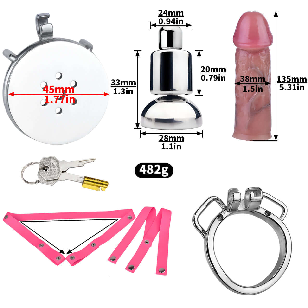 Metal Flat Chastity Cage with Medium Attached Dildo