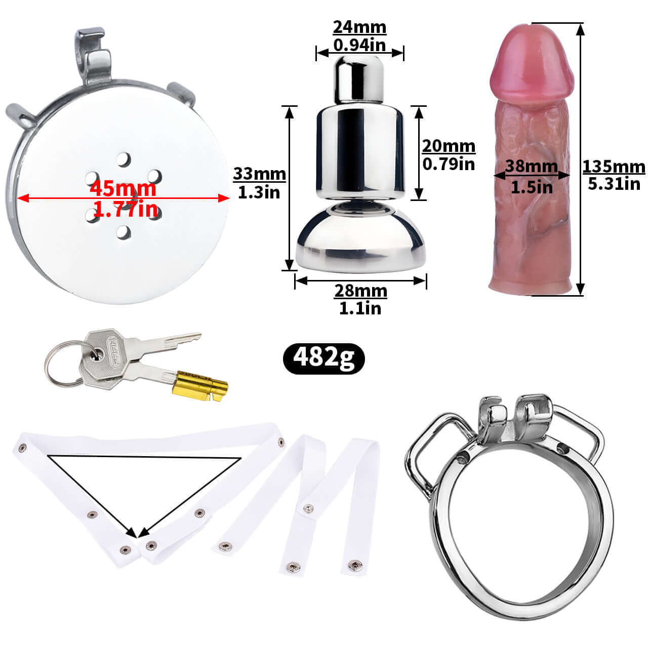 Metal Flat Chastity Cage with Medium Attached Dildo
