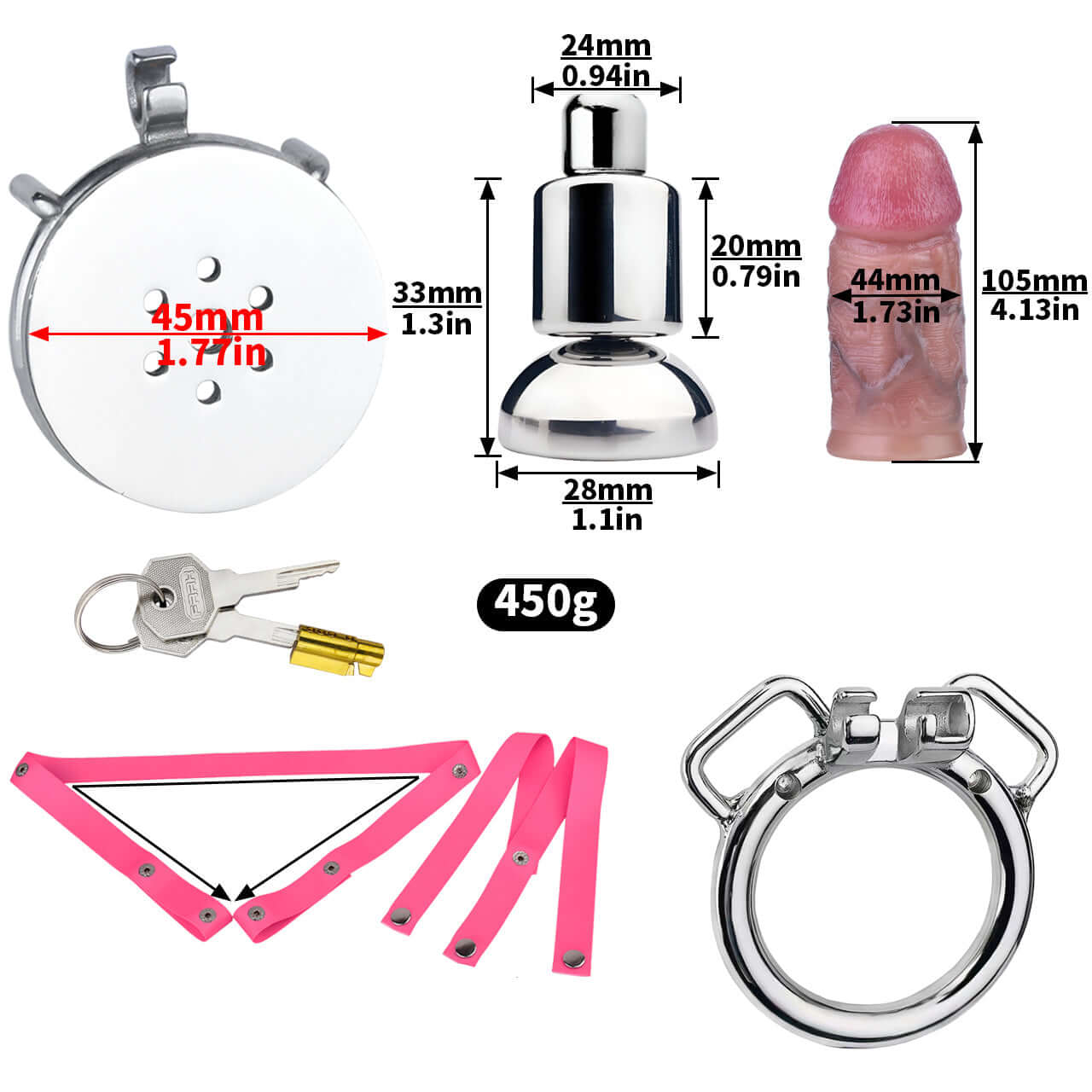 Metal Flat Chastity Cage with Small Attached Dildo