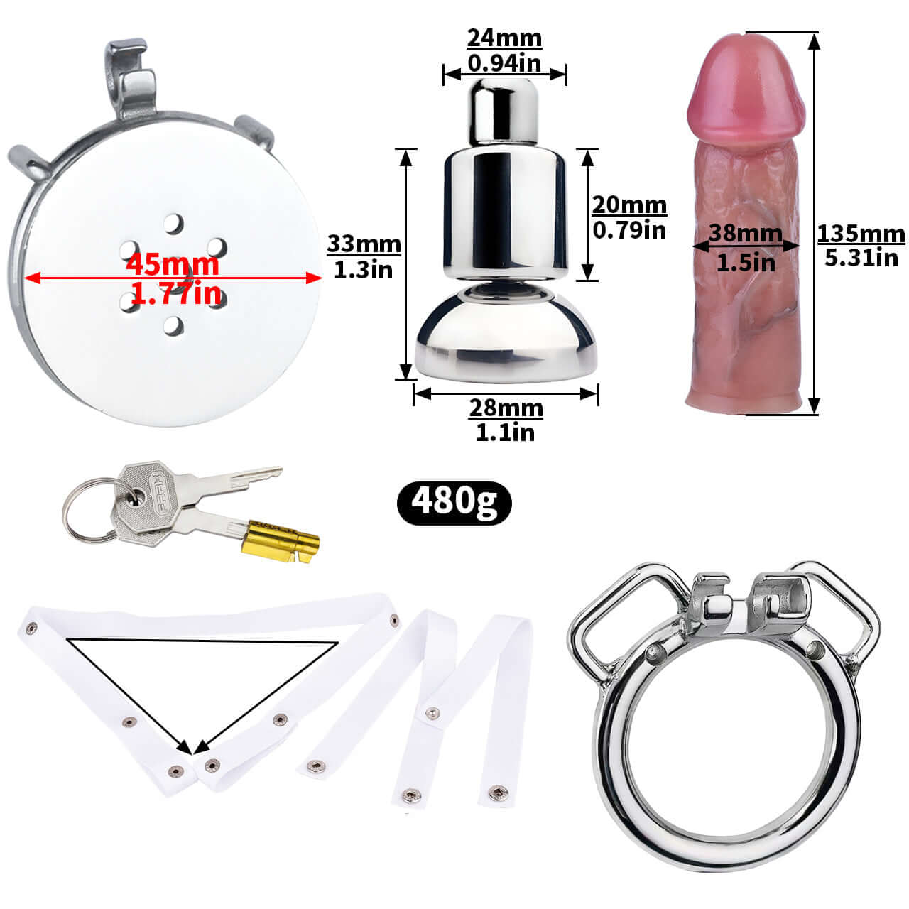 Metal Flat Chastity Cage with Medium Attached Dildo