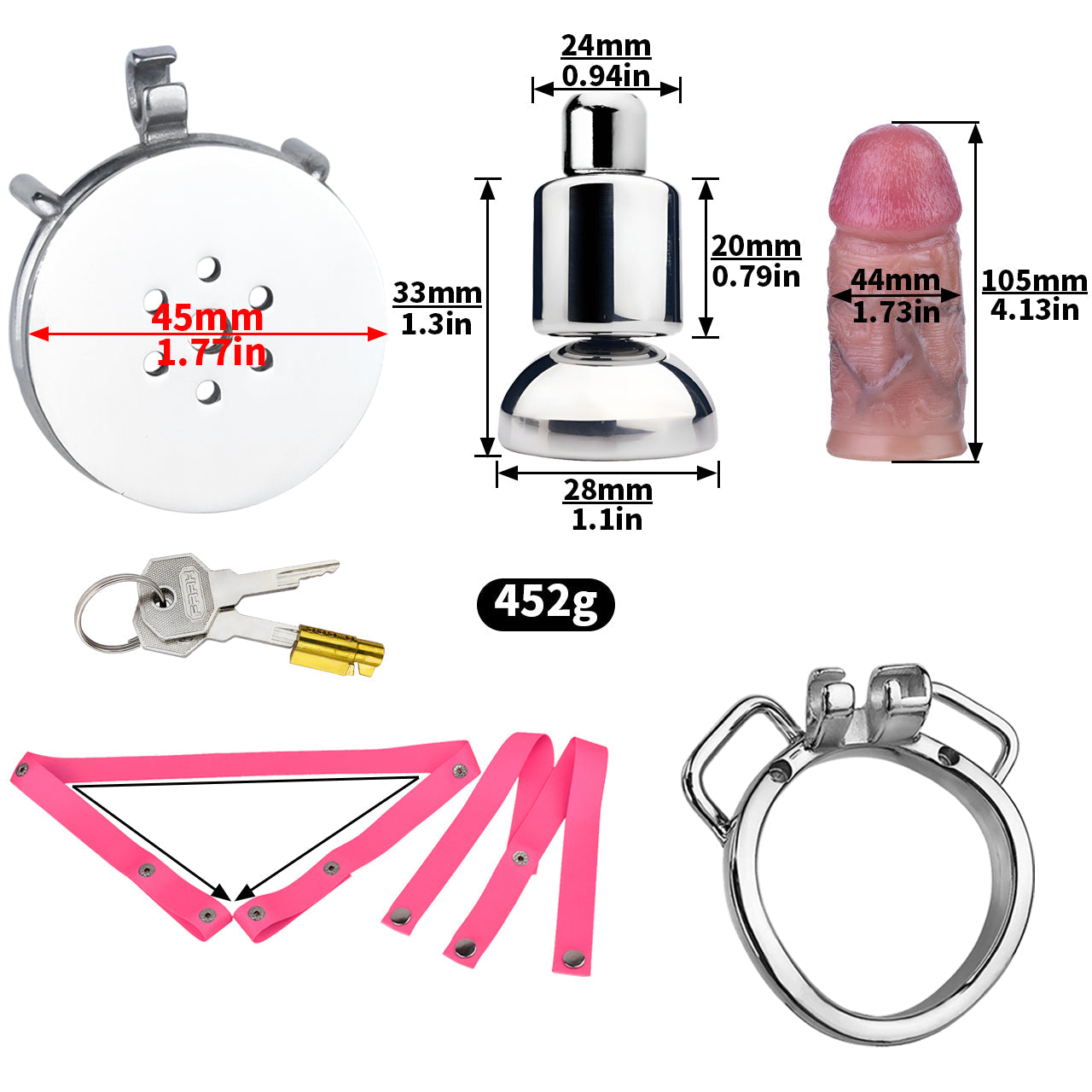 Metal Flat Chastity Cage with Small Attached Dildo