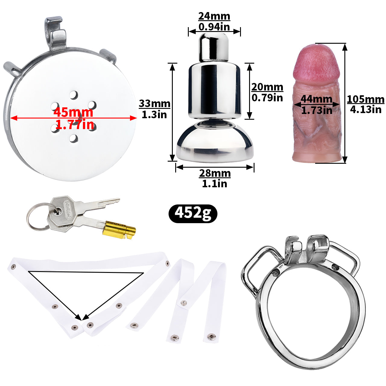 Metal Flat Chastity Cage with Small Attached Dildo