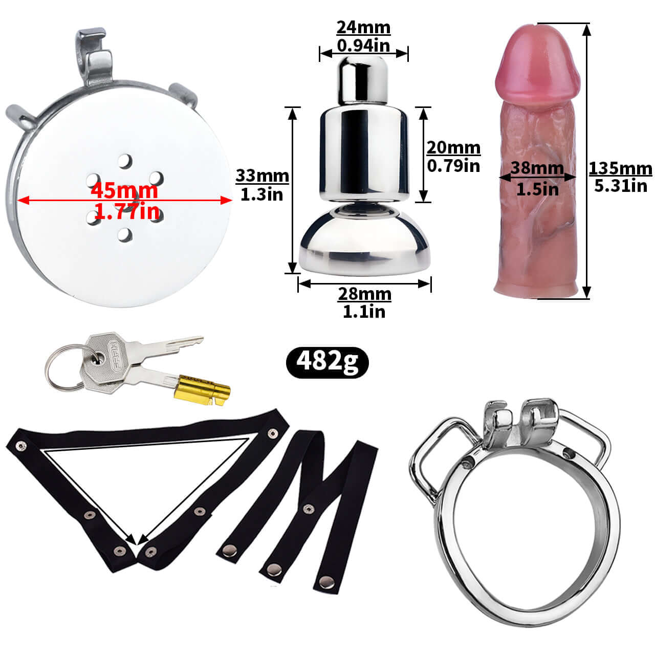 Metal Flat Chastity Cage with Medium Attached Dildo
