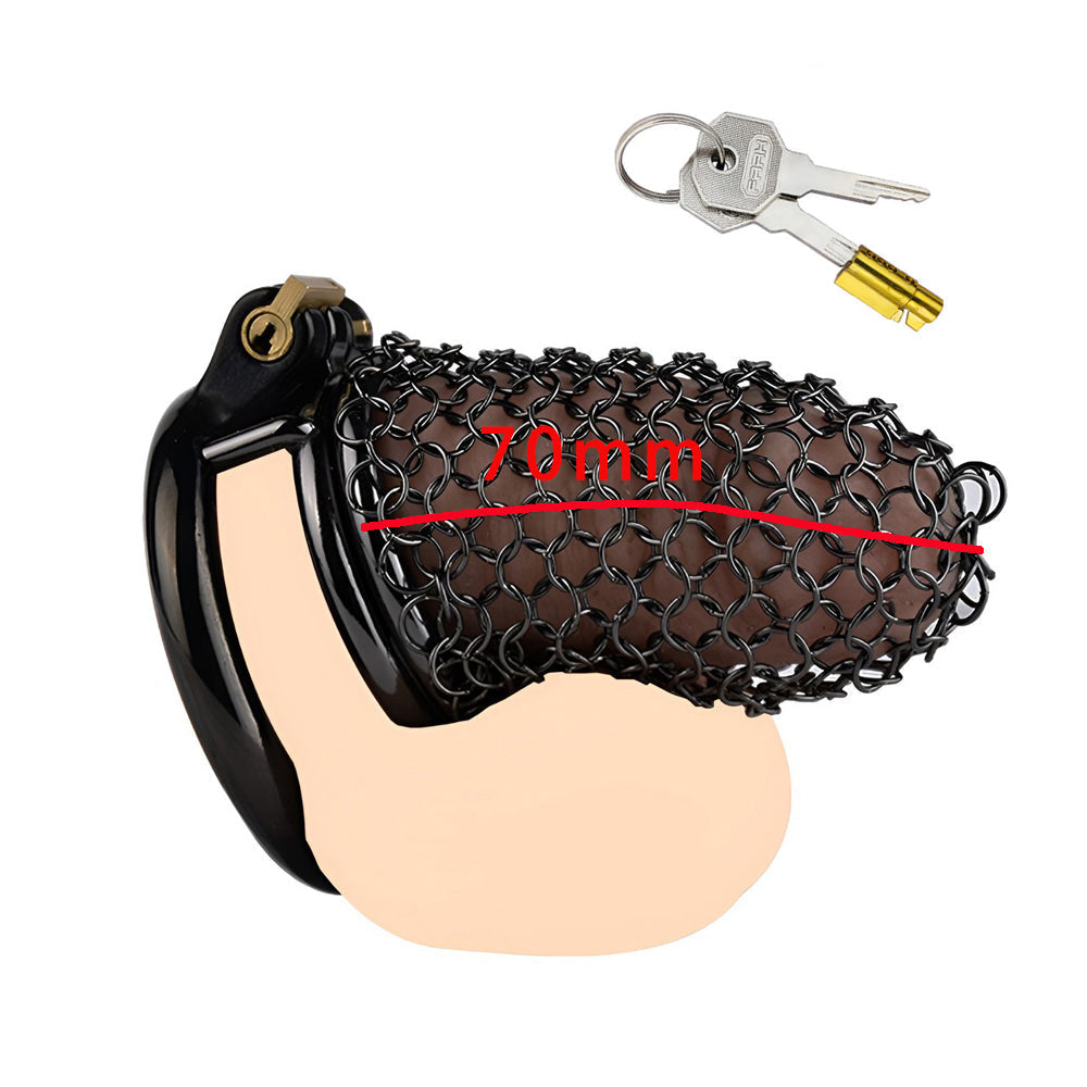 This flat chastity cage ensures ultimate control during cuckold training, locking you in submission for a lasting femdom chastity experience." "Dieses flache Chastity Cage sorgt für ultimative Kontrolle während des Cuckold Trainings und schließt Sie in U