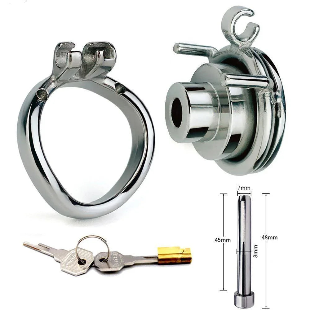 Male metal chastity cages, BDSM gear, male chastity devices, penis cage, pissing tube , gay BDSM, bondage and discipline, chastity play, metal cock cage, kinky sex toys, metal plastic erotic flat inverted cage, submissive play, chastity sub dom, sissy