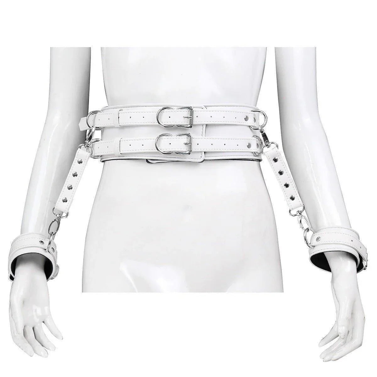 White BDSM bondage waist and hand cuffs set