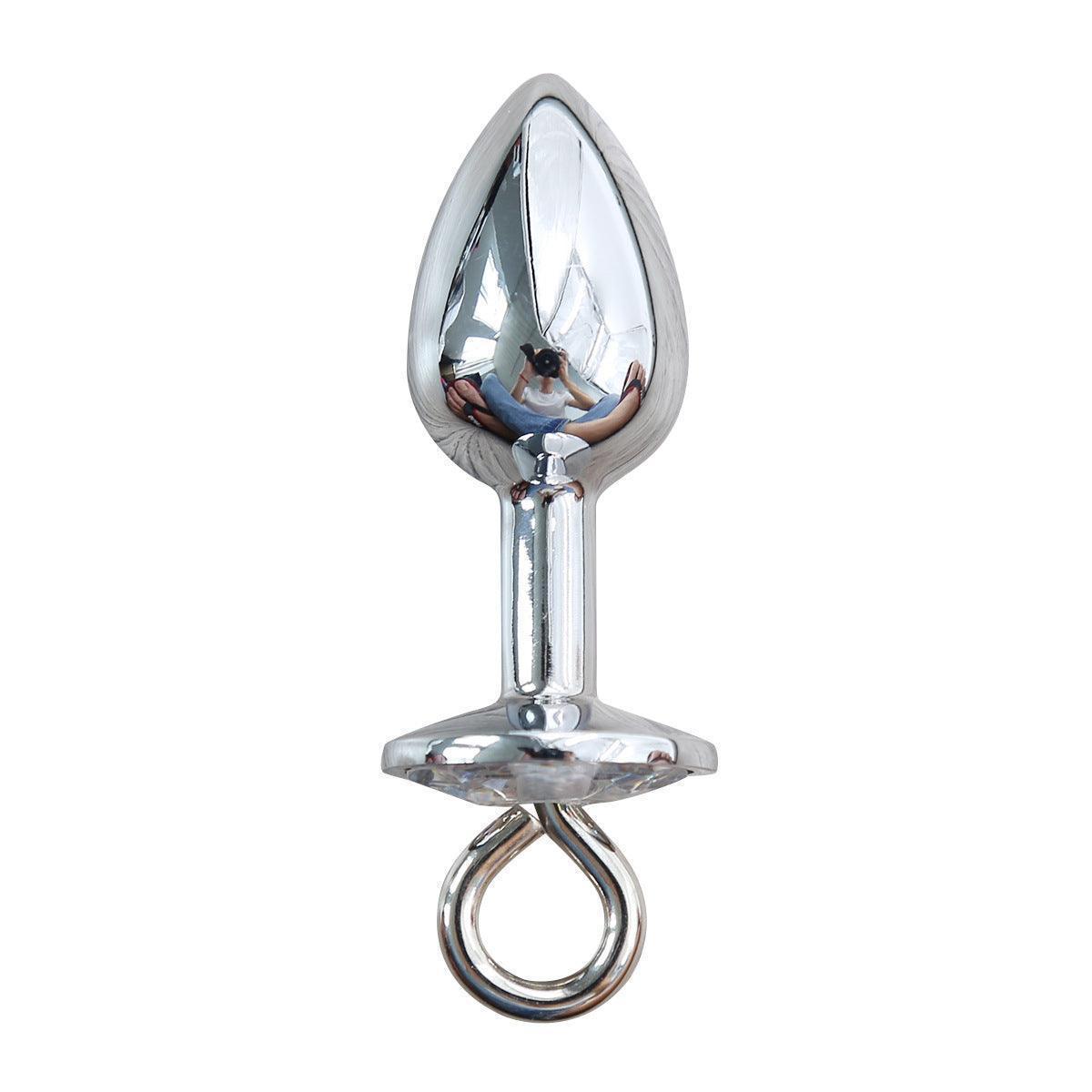 Stainless steel anal plug with loop, front view