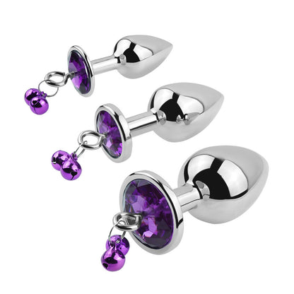 Purple Jeweled Butt Plug With Bells And Leash