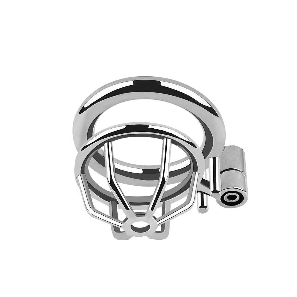 Top view of small stainless steel chastity cage