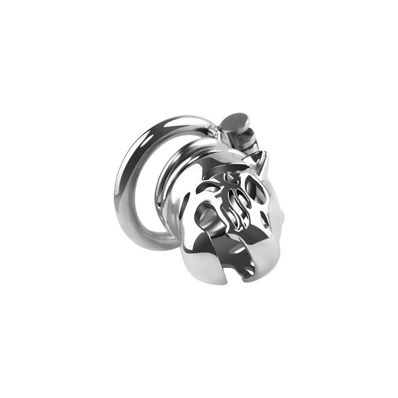 Top view of stainless steel lion chastity cage