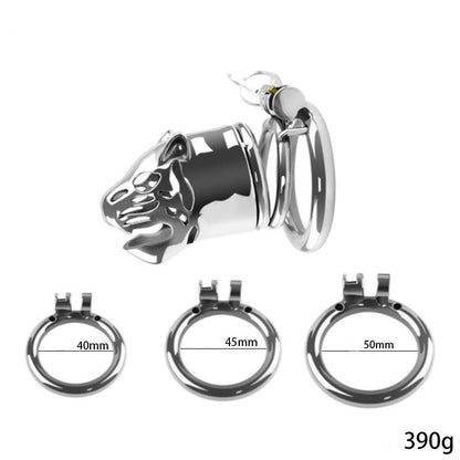 Lion head chastity cage with three ring sizes