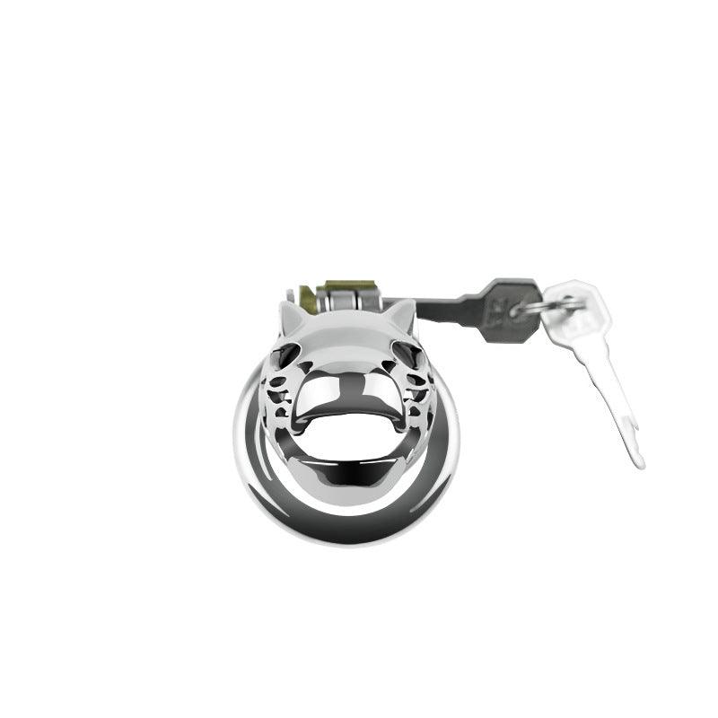 Front view of lion design chastity cage with key