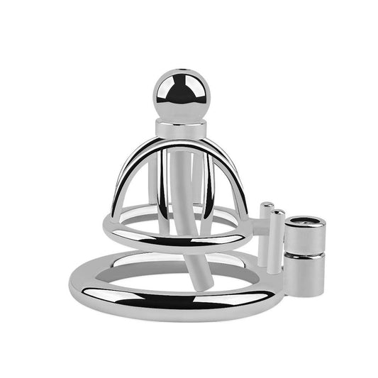 Small stainless steel chastity cage with urethral tube