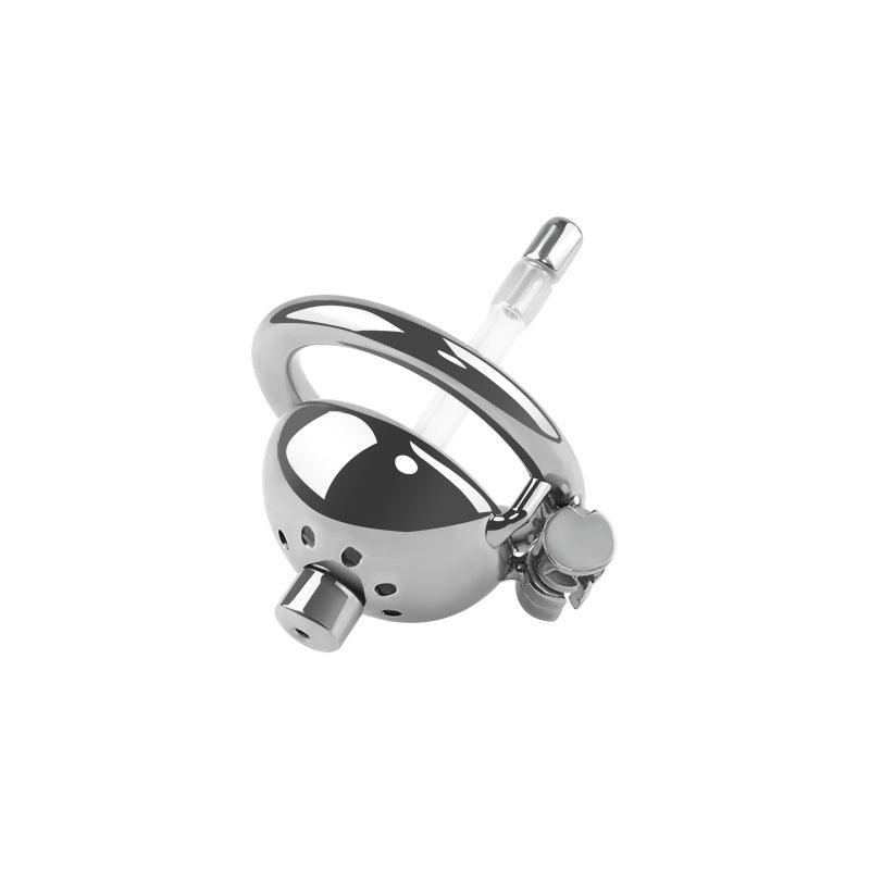 Small stainless steel chastity cage with silicone catheter