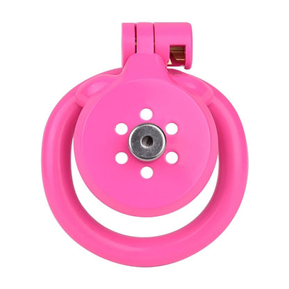 "Durable pink chastity cage crafted for chastity bondage and cuck in chastity play."