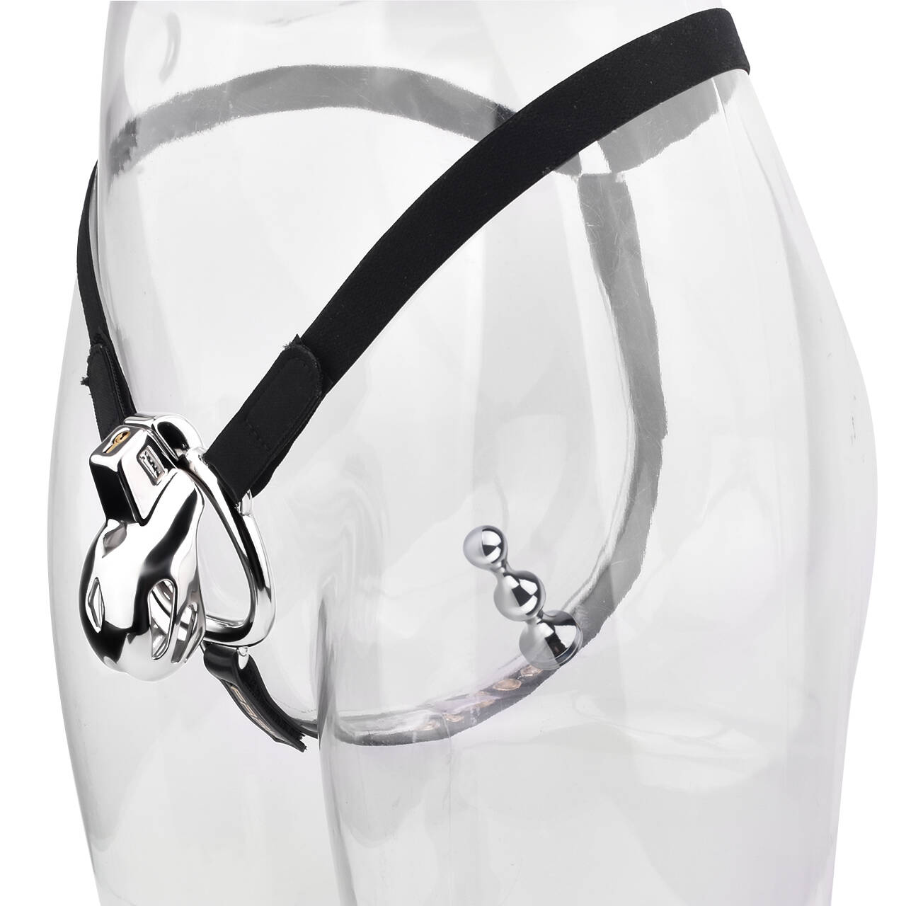 "Luxurious metal chastity cage designed for femdom play."