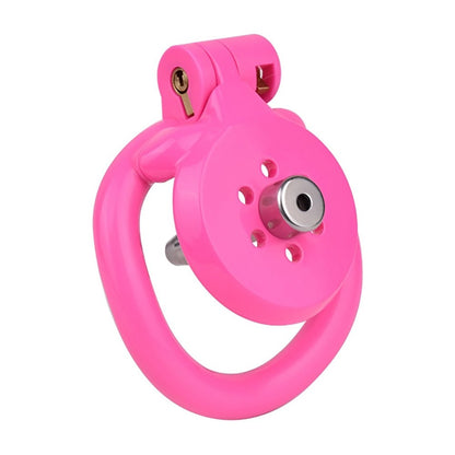 "Secure pink chastity cage ideal for chastity husband and chastity humiliation roles."