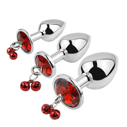 Red Jeweled Butt Plug With Bells And Leash