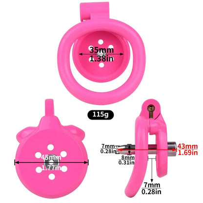 "Compact pink chastity cage offering security and comfort for cock chastity dynamics."