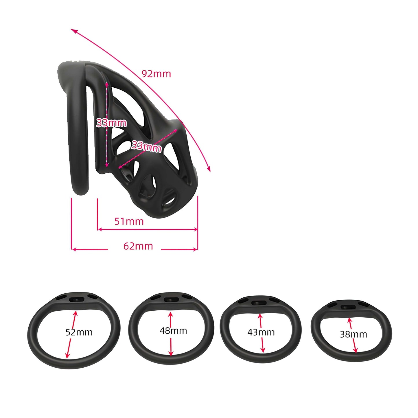 3D Printed Chastity Cage - Black - Hidden Lock
