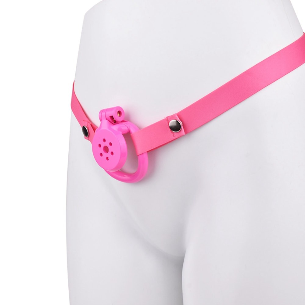 "Sleek pink chastity cage crafted for femboy chastity and secure long-term use."