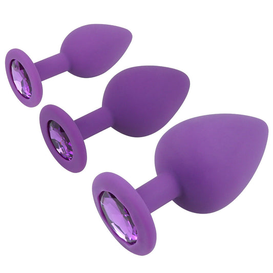 Purple Silicone Butt Plug Kit With Diamond