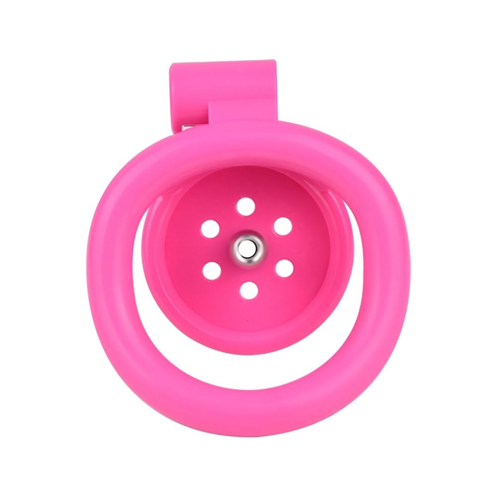 "Comfortable pink chastity cage tailored for sissy training and small chastity cage users."