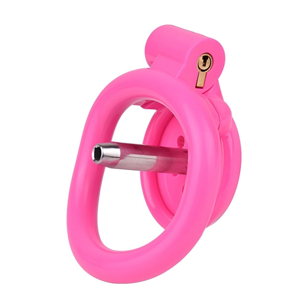 "Durable pink chastity cage designed for cock chastity and permanent chastity wearers."