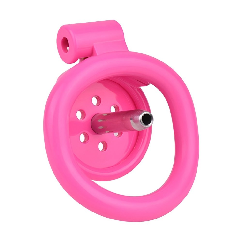 "Stylish pink chastity cage with a breathable design for chastity slave dynamics."