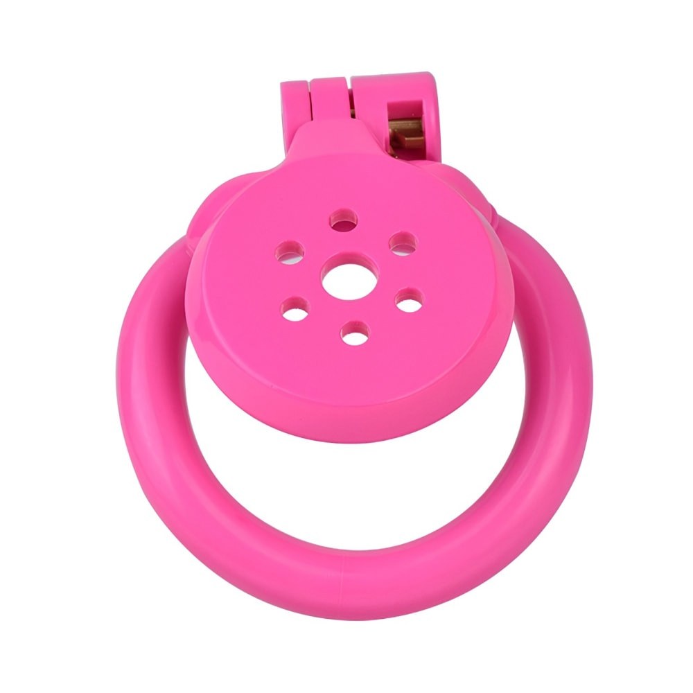 "Secure pink chastity cage ideal for sissy training and femboy chastity enthusiasts."