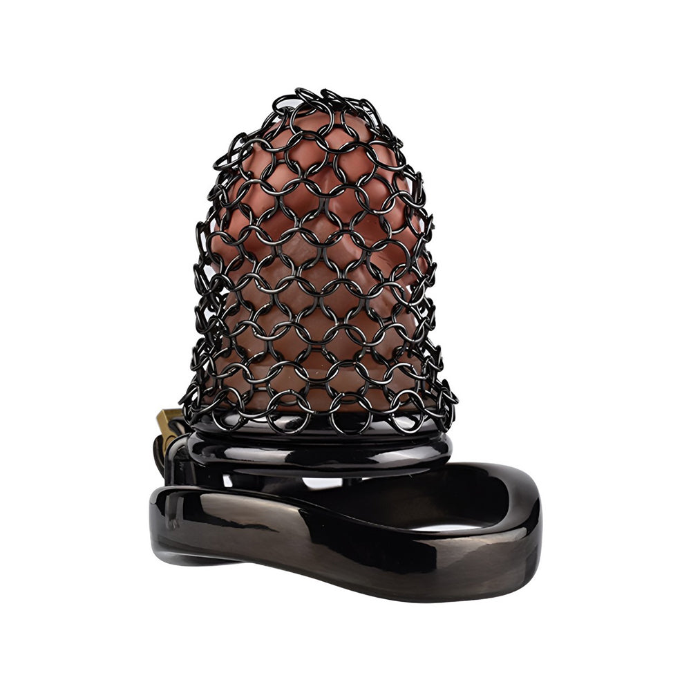 Metal chastity cage with breathable net design for male chastity, femdom humiliation, and chastity cuckold.