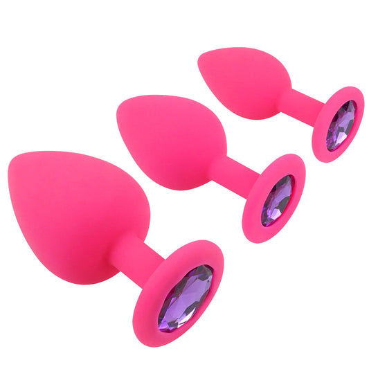 Pink Silicone Butt Plug Kit With Diamond