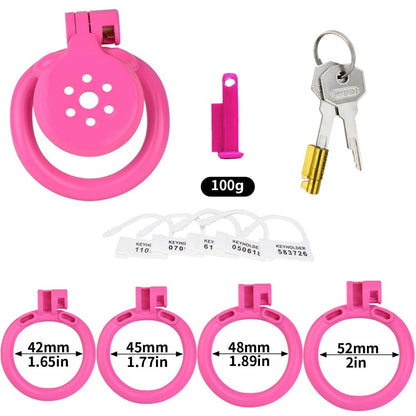 "Compact pink chastity cage perfect for sissy chastity and chastity tease scenarios."