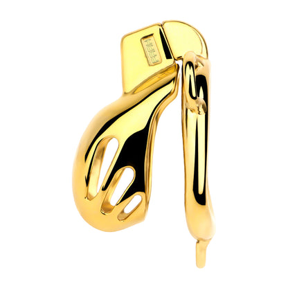 "Gold micro chastity cage – discreet and comfortable."