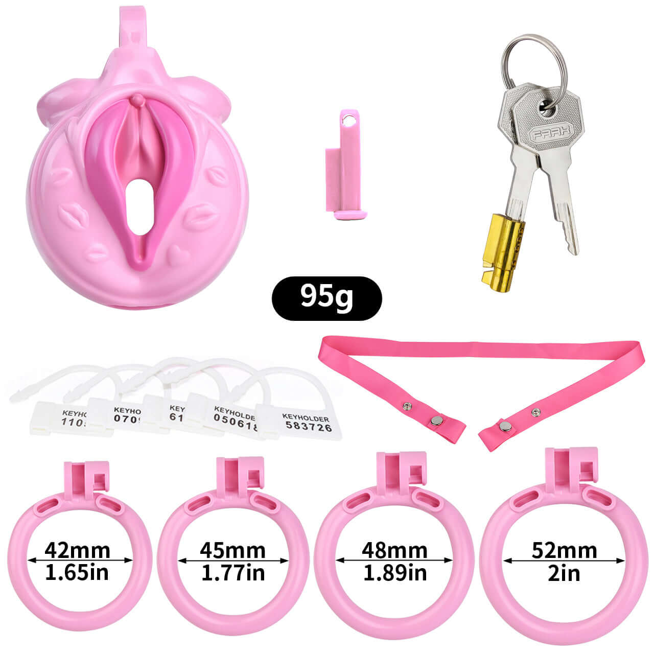 For femboy chastity, the pink chastity cage and flat chastity cage provide a snug and secure fit."  "Für femboy Chastity bieten das rosa Chastity Cage und flaches Chastity Cage eine enge und sichere Passform.