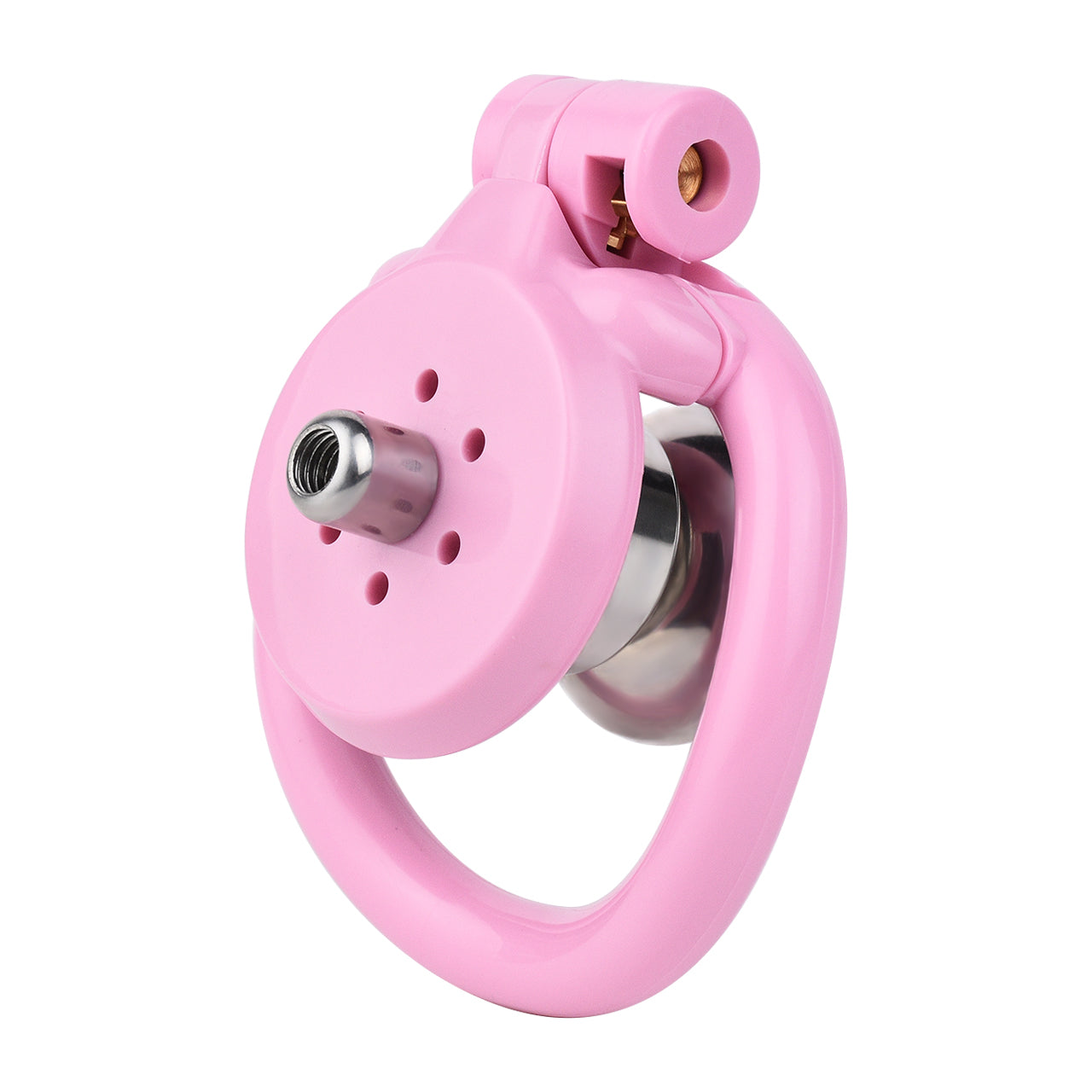 "A vibrant pink chastity cage, sleek flat chastity cage, and innovative inverted chastity cage displayed together for diverse styles."