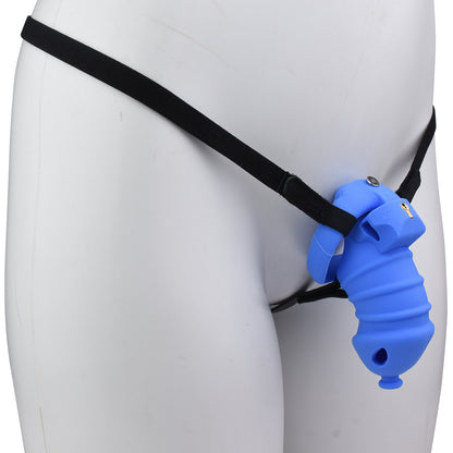 Blue Silicone Chastity Cage - M