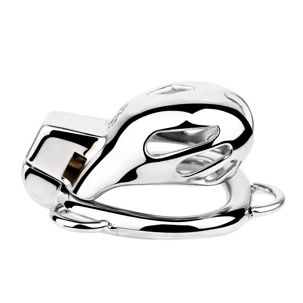 "Tiny silver chastity cage for tease, denial, and long-term wear."