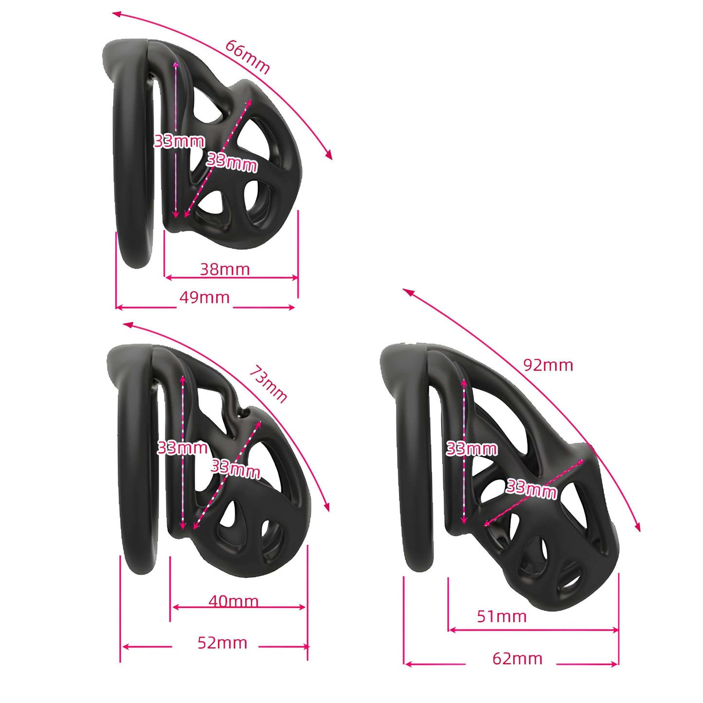 3D Printed Chastity Cage - Black - Hidden Lock