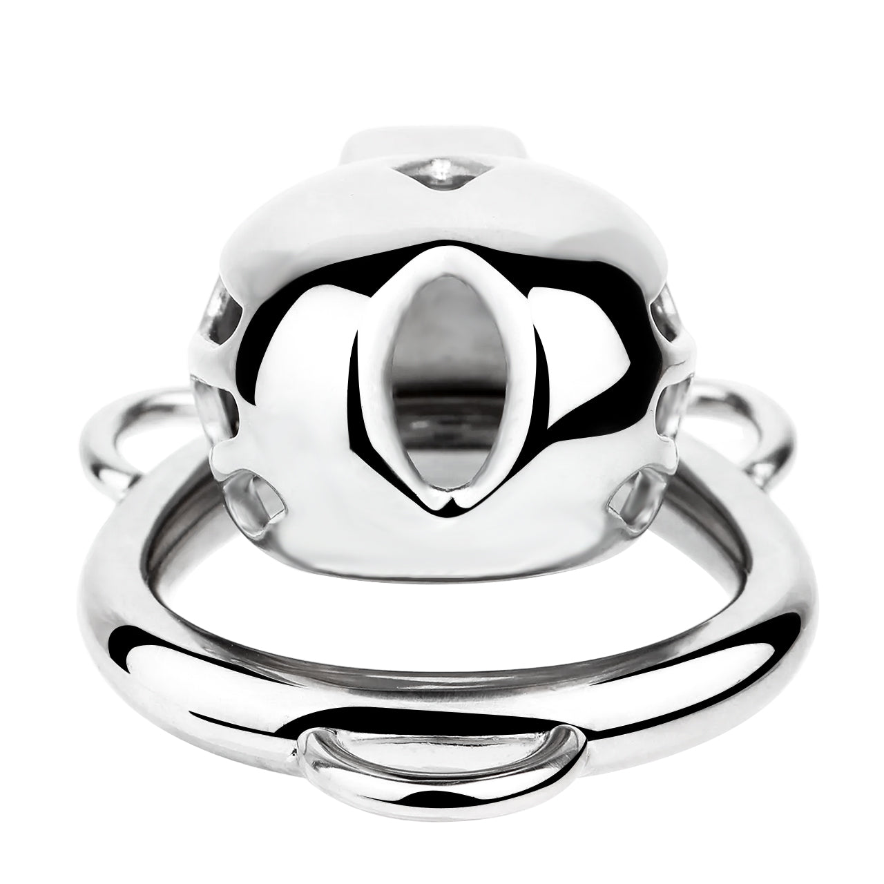 "Silver micro chastity cage – secure, compact, and comfortable."