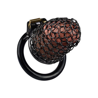 Metal chastity cage in breathable net design, perfect for male chastity, control, and comfort. Ideal for femdom humiliation.