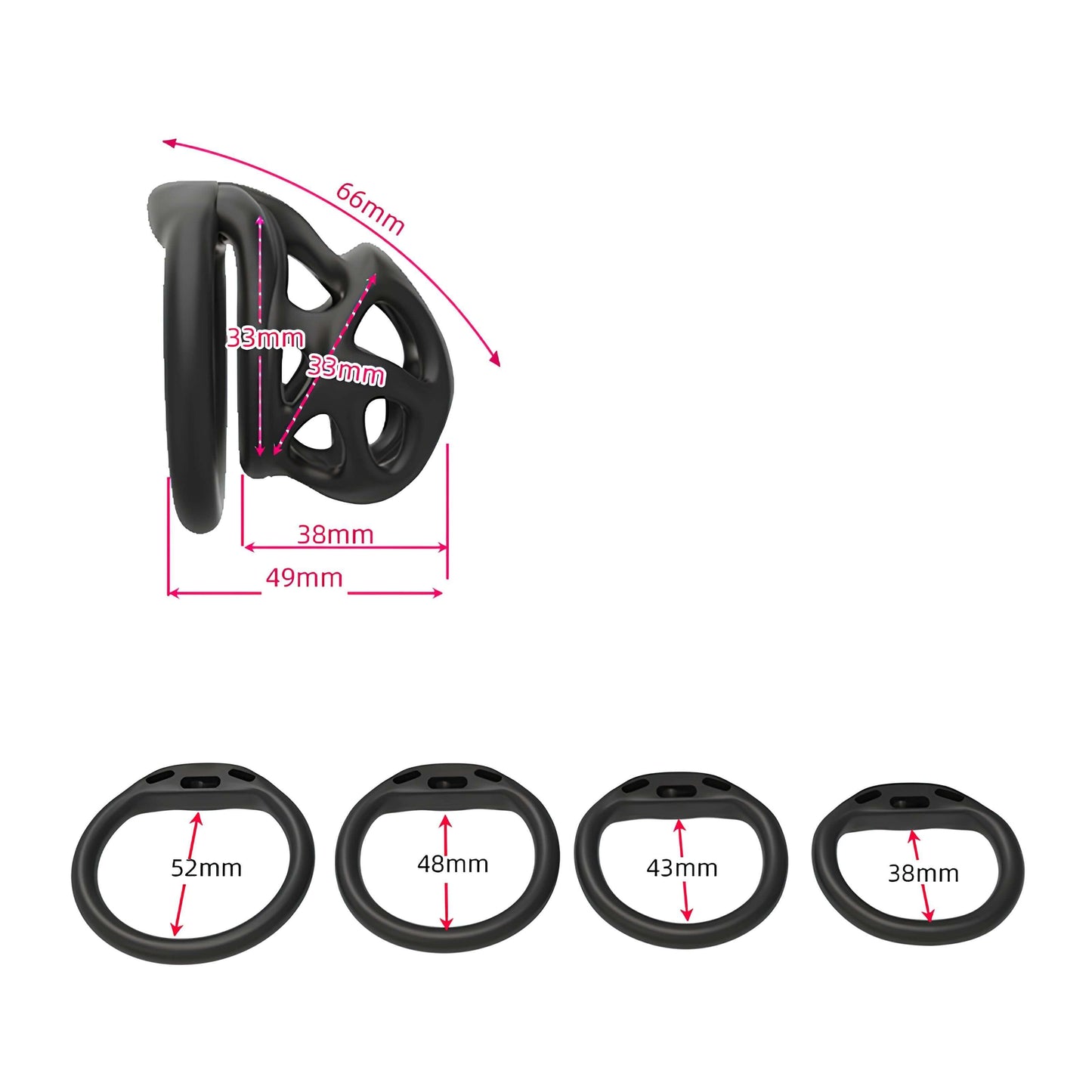 3D Printed Chastity Cage - Black - Hidden Lock