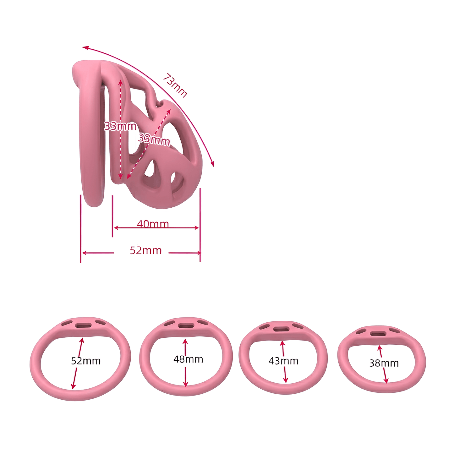 3D Printed Chastity Cage - Pink - Hidden Lock