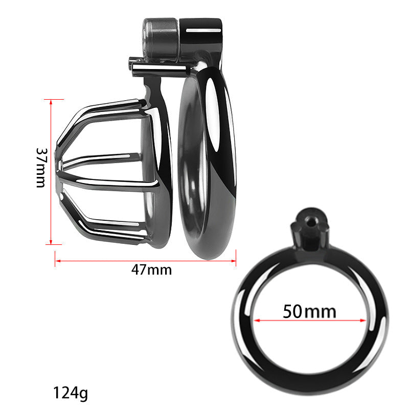 "Secure your submission with this tiny chastity cage featuring a hexagonal lock. Ideal for femdom toys, cuckold games, and male chastity devices."