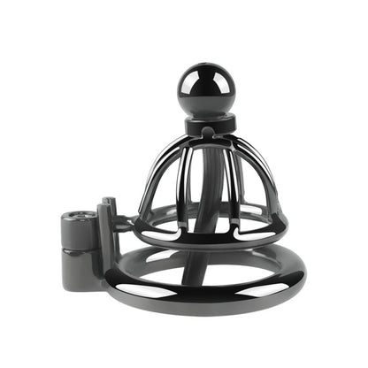 "1 Inch small stainless steel chastity cage with urethral tube."