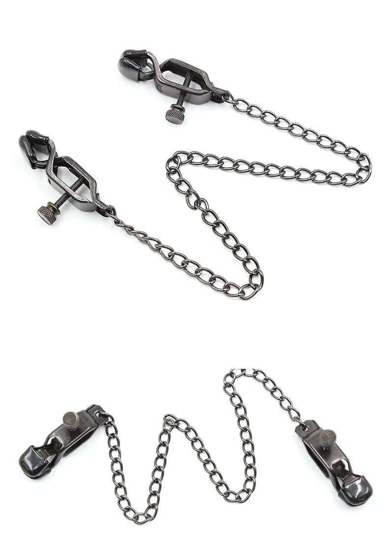 nipple clamps, adjustable nipple clamps, BDSM clamps, nipple play, kink accessories, rubber-coated clamps, erotic pinching, nipple chain, customizable pressure, nipple and clitoral stimulation, fetish gear, body-safe materials, sensual nipple clamps, beginner-friendly clamps, advanced BDSM toys, kinky nipple play, pleasure and pain, discreet packaging, intimate accessories, nipple teasing tools, BDSM essentials.