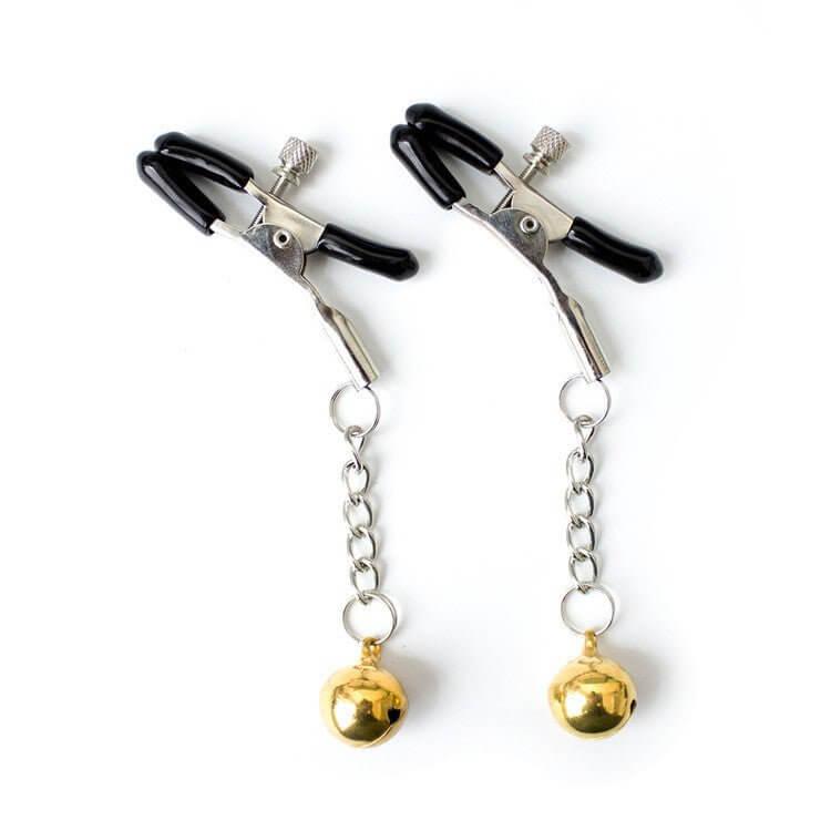 Adjustable Metal Nipple Clamps Non-Piercing with Bells and Soft Rubber Tips for Customizable Pinch